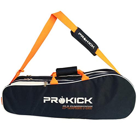 Image of Prokick Neon Series 900D Polyester Nylon Badminton Kitbag with Double Zipper Compartments - Navy/Neon Orange