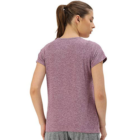 Image of Enamor Women's Solid Slim fit T-Shirt (E089_Orchid Violet Mel W/Balance M)