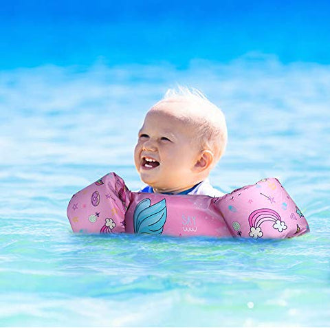 Image of Biange Toddler Swim Vest, Toddler Floatie for Kids 30-50 lbs, Baby Pool Float for Swimming Aid, Boys/Girls Learn to Swim (Pink Mermaid)