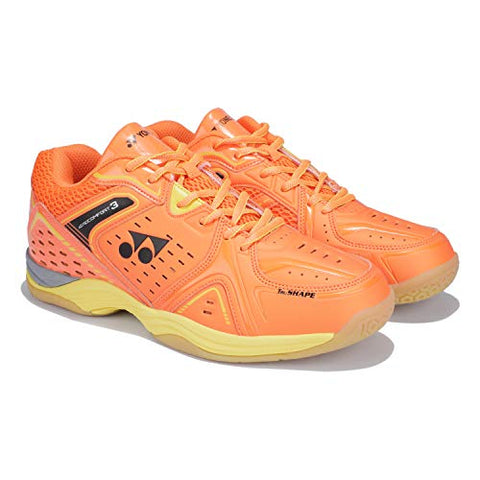 Image of YONEX AEROCOMFORT 3 Non Marking Badminton Shoes | Ideal for Badminton,Squash,Table Tennis,Volleyball | Non-Marking Sole | Tru Cushion Ergo Shape | Hexagrip |Orange Yellow |UK 8