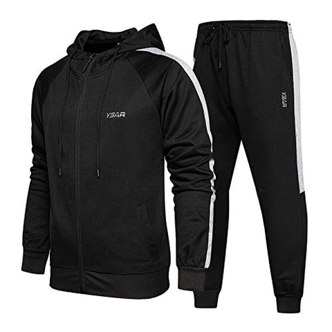 Image of MANLUODANNI Mens Casual Tracksuit Long Sleeve Full-Zip Running Jogging Sports Jacket and Pants, Black-M