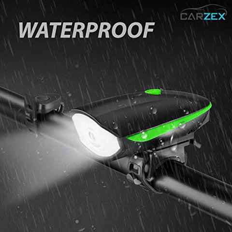 Image of Carzex Rechargeable Rubber Bike/Cycle Super Bright Light & Horn with High/Low/Flashing Beam Function and 140 DB Sound with 5 Different Horn Modes (Color May Vary) (Red/Green)