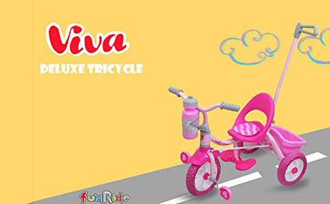 Image of Fun Ride Tricycle for Kids 2-in-1 Viva Deluxe Tri-Cycle with Sipper, Removable Parental Control Handle -Perfect Trikes for Boys and Girls 1 -4 Years -Weight -Up to 25 Kg (Pink)