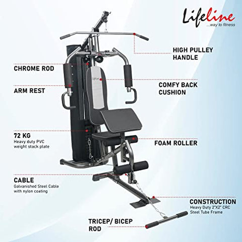 Image of Lifeline HG-005 Multi Home Gym Machine with Preacher Attachment and LB-309 Multi Adjustable (Incline, Flat & Decline) Bench with Leg Curl/Extension and Dumbbell Fly