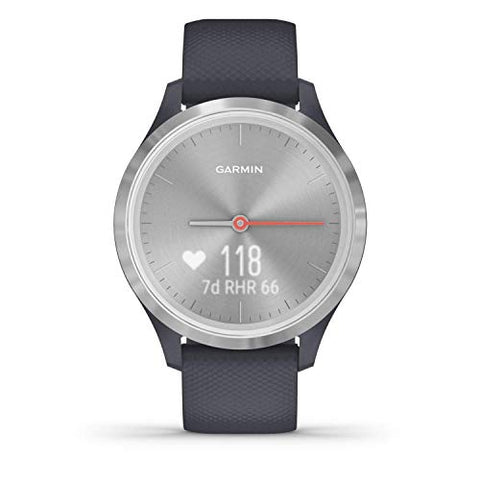 Image of Garmin vívomove 3S, Hybrid Smartwatch with Real Watch Hands and Hidden Touchscreen Display, Silver with Granite Blue Case and Band, Grey