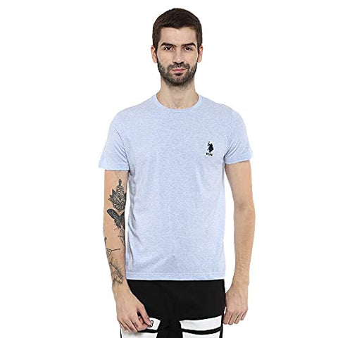 Image of US Polo Association Men's Solid Regular Fit T-Shirt (I633-901-PL_Pale Blue Melange_Large)
