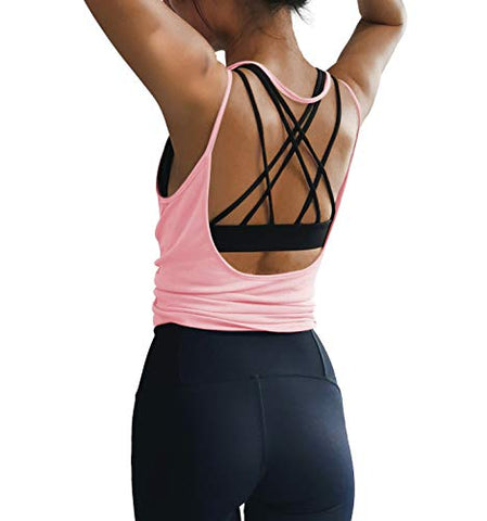 Image of DIBAOLONG Womens Summer Workout Tops Sexy Open Back Backless Yoga Shirts Activewear Workout Clothes Running Sports Gym Fitness Quick Dry Loose Cute Sleeveless Tank Tops Pink M