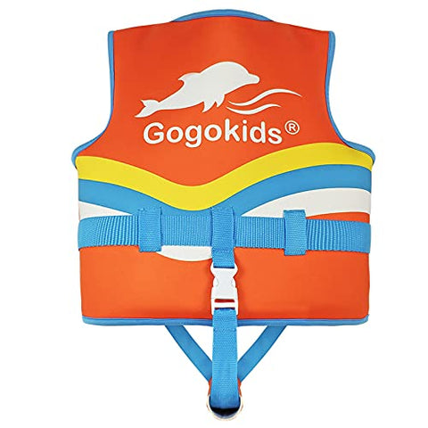 Image of Kids Life Jackets Swim Vest - Toddler Life Vest Learn to Swim, Unisex-Child Swim Trainer Vest with Emergency Whistle & Adjustable Safety Strap (Orange, M)