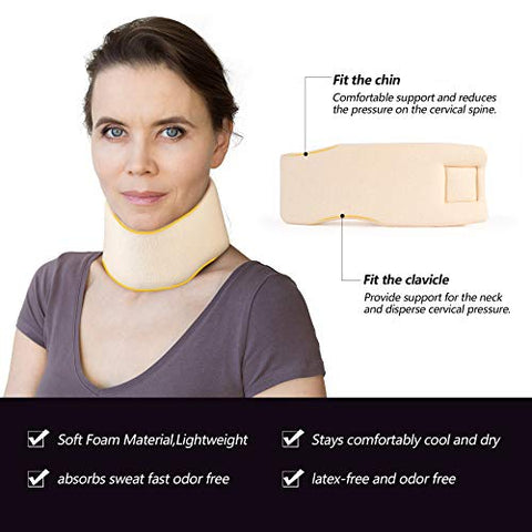 Image of Soft Foam Neck Brace Universal Cervical Collar, Adjustable Neck Support Brace for Sleeping - Relieves Neck Pain and Spine Pressure, Neck Collar After Whiplash or Injury (3" Depth Collar, M)