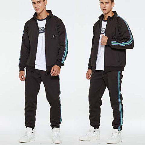 Image of Men's Tracksuit Set 2 Piece Athletic Sports Casual Full Zip Active Wear Sweatsuit Black Small