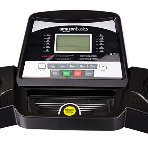 Image of AmazonBasics DC Motorized Black Treadmill with 3 Level Manual Incline, 1.5 HP Continuous and 3.0 Peak Power, Max Speed 14 kmph, Max Weight 110 Kg