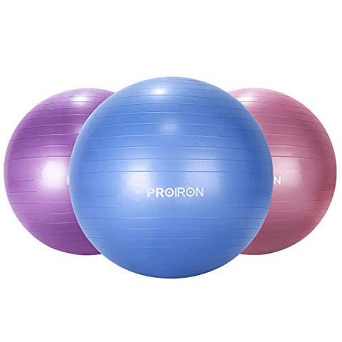 Image of PROIRON Yoga Ball-55cm Blue Exercise Ball with Postures Shown on The Yoga Ball, Pregnancy Ball, Anti-Burst Gym Ball, Swiss Ball with Pump, Birthing Ball for Yoga, Pilates, Fitness, Labour
