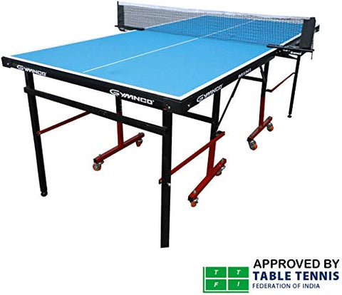 Image of Gymnco Mini Table Tennis Table (6x3 ft) with Wheel ( Laminated Top 18 mm + 2 Tt Racket & Balls )