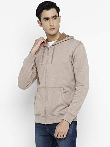 Image of Alan Jones Clothing Men's Poly Cotton Hooded Neck Sweat shirt (SS-401-BISCUIT-S_Brown, Biscuit_S)