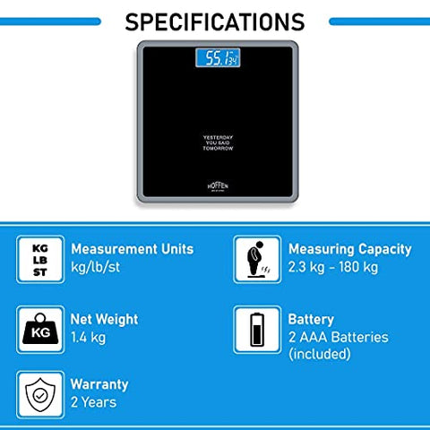 Image of Hoffen (India) Digital Electronic LCD Personal Health Body Fitness Weighing Scale (Black) with 2 Years Warranty