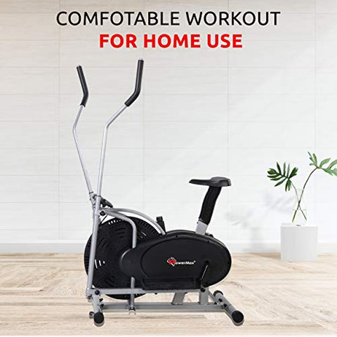 Image of PowerMax Fitness EH-200 Steel EH-200 Orbitrek Exercise Cycle and Elliptical Cross Trainer with Hand Pulse, Comfortable Seat and Smart LCD Display (Black)