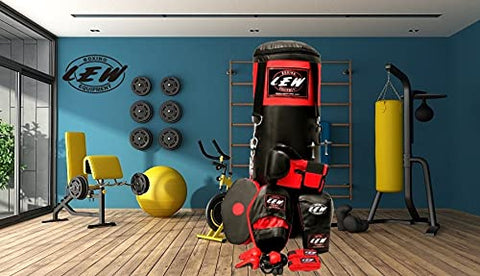Image of LEW Punching Bag 10 Piece Boxing Set Filled with Heavy Bag Gloves Ceiling Hook Chains Hand Wraps Training Kickboxing Muay Thai MMA Punching Bags