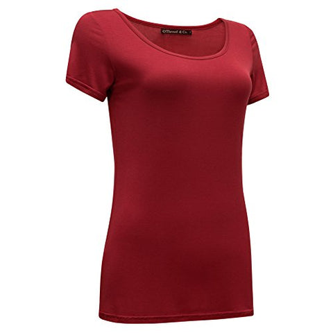 Image of OThread & Co. Women's Plain Basic Spandex Short Sleeves T-Shirt Scoop Neck Tee (X-Large, Burgundy)