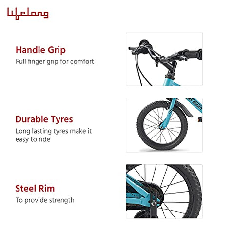 Image of Lifelong LLBC1601 Mybuddy Cycle 16T with Support for Boys and Girls, 9.5'' Steel Frame| 85% Assembled, Frame Size: 12" | Ideal Height : 3 ft 8 inch+ | Ideal for 4 to 8 Years (Blue)
