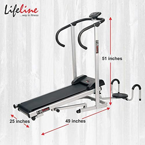 Image of Life Line 3 In 1 Fitness Manual Treadmill with Twister and Pushup Bar for Weight Loss at Home (Silver, Black)