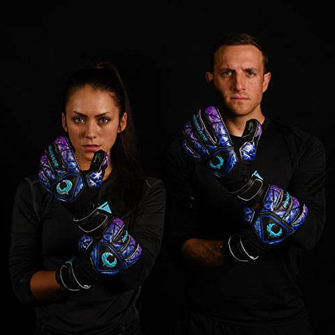 Image of Renegade GK Vortex Storm Roll Cut Level 3 Mens & Womens Goalie Gloves with German Hypergrip Palms - Goalkeeper Gloves Soccer - Goalie Gloves Size 11 Black, Blue, Purple
