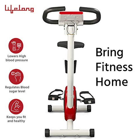 Image of Lifelong LLF135 FitPro Stationary Exercise Belt Bike for Weight Loss at Home with Display and Resistance Control, White (Free Installation Assistance)