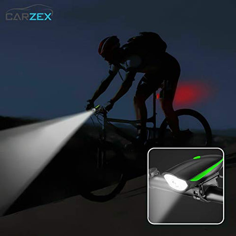 Image of Carzex Rechargeable Rubber Bike/Cycle Super Bright Light & Horn with High/Low/Flashing Beam Function and 140 DB Sound with 5 Different Horn Modes (Color May Vary) (Red/Green)