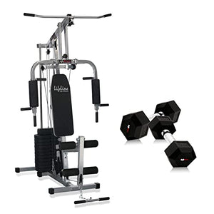 Lifeline Fitness HG-002 Multi Home Gym Multiple Workout Exercise Machine Chest Biceps Shoulder Triceps Legs at Home, 72kg Weight Stack, Made in India, 10KG Dumbbell Set