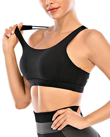 Image of RUNNING GIRL Strappy Sports Bra for Women,Padded Crisscross Back Yoga Bra Cute Medium Impact Workout Activewear(WX2602 Black,XL)