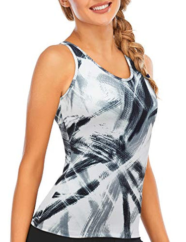 Image of Workout-Clothes-Yoga-Tank-Tops-for-Women-with Built in Bra-Activewear-Athletic-Tennis Sports Exercise Shirts Racerback Compression Fitness Criss Cross Back Siberia S