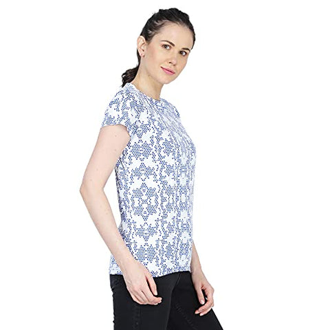 Image of URBAN CIRCUS Polyester Women's Round Neck Half Sleeve Yoga Gym Sports Dryfit Active Wear T Shirt (Green and White Combo, Medium)