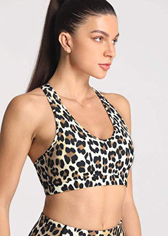 Image of FITTIN Racerback Sports Bra for Women - Halter Yoga Bras for Athletic Workout Gym Running Activewear Bra Tank Tops, Brown Leopard, X-Large
