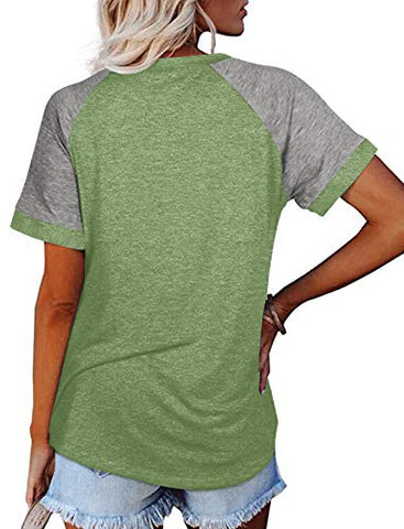 Image of Fallorchid Women's Short Raglan Sleeve T-Shirts Casual Color Block Tops (X-Large, Mint Green)