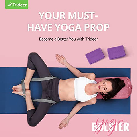 Image of Trideer Yoga Bolster Pillow | Combo Set of Yoga Strap & Rectangular Meditation Pillow, Soft Velvet & Optimal Support, 800g Light Weight with Carry Handle
