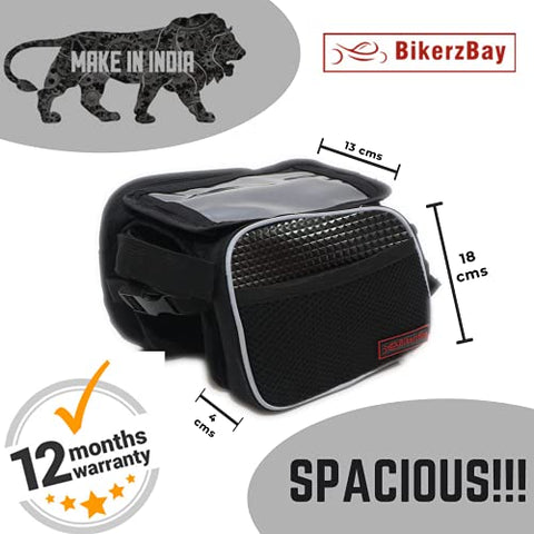 Image of BikerzBay Polyester Bicycle Double Sided Front Frame Handlebar Bag – Mobile Pouch for Cycle for up to 7 inch Phones (Pack of 1) Black