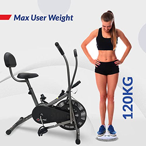 Image of PowerMax Fitness BU-201 Dual Action Air Bike/Exercise Bike with Back Support System for Home Workout, black