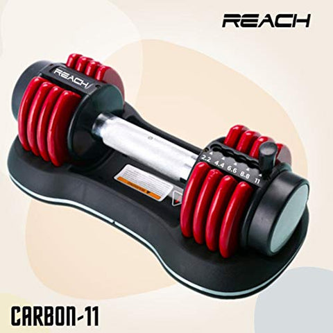 Image of Reach Carbon Adjustable Dumbbells with Pin Lock Technology Space Saver (Single) (Carbon-11 (kgs) Red)