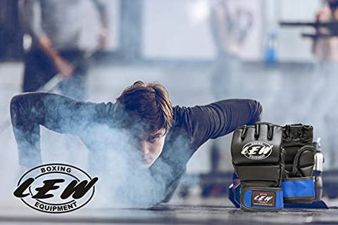 Image of LEW Black/Blue Fight/MMA/Muay Thai Thumb Protection Grappling Gloves (Black/Blue, Large/X-Large)