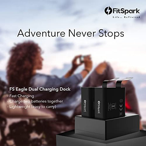 Image of FitSpark Eagle Super Saver Combo Pack of 1 Dual Charging Dock + 2 Eagle Turbo 1350 mAh Rechargeable Li-ion Batteries for All Eagle Series Action Cameras (Super Saver Combo Pack)