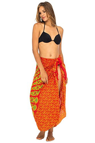 Image of Back From Bali Womens Beach Swimsuit Bikini Cover Up Wrap and Clip Sarong Peacock Gaza Red
