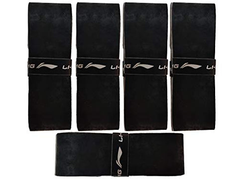 Image of Li-Ning SuperGrip Velvet Touch Badminton Racquet Over Grip, Black (Pack of 5)