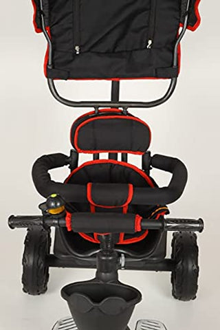 Image of Baby Smile Small Kids Mini Cycle Toys Baby Tricycle | Bicycle For Kids with Canopy Sunroof Protection & Parental Push Handle, Smart Plug & Rubber Wheels Trikes for 1.5 Years to 5 Years Kids, Black & Red
