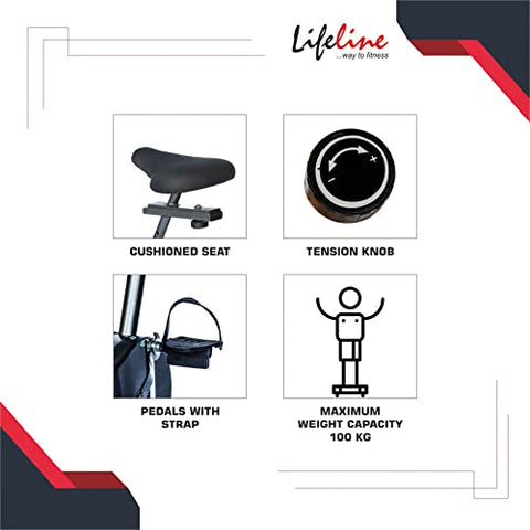 Image of Lifeline Fitness LE-103 Air Bike Exercise Indoor Cycle with Moving and Stationary Handles for Home Gym Workout with Vertically and Horizontally Adjustable Seat, Adjustable Resistance, LCD Display for Weight Loss at Home
