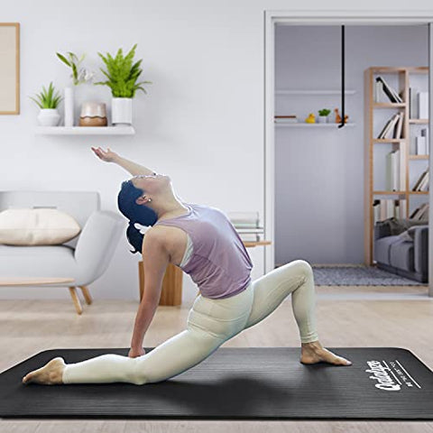 Image of Qatalyze Extra Large and Thick Yoga Mat for Men and Women (6 feet 2.7 inch long, 70 cm wide and 12mm thick), Anti Slip Strong Grip Exercise Mat With Carry Strap for Workout and Gym (Black)