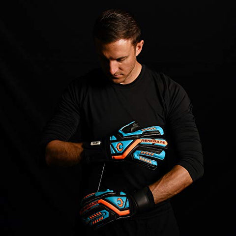 Image of Renegade GK Talon Cyclone 2 Goalie Gloves with Pro-Tek Fingersaves | 4mm Hyper Grip & Duratek | Black, Orange, Blue Soccer Goalkeeper Gloves (Size 5, Kids, Boys, Girls, Roll Cut, Lvl 3)