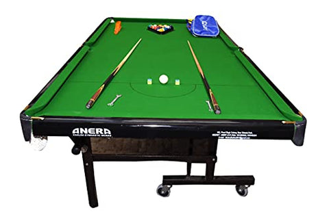 Image of Khalsa Gymnastic Works Portable and Moveable on Wheels Pool Table(Billiard Table) 8x4 FT, Top 25 mm with Cover, Ball, cue Sticks, Triangle & Chalk : DogBBN01