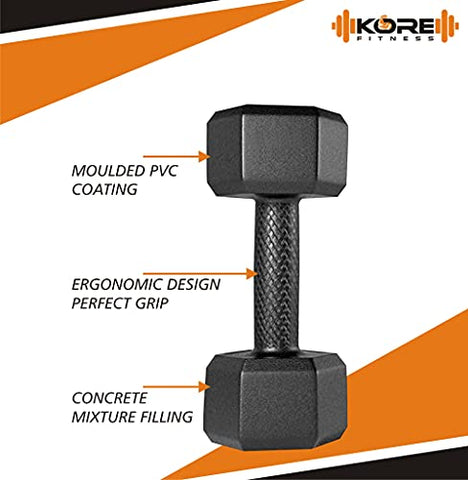 Image of Kore PVC DM-PVC-1KG-COMBO161 Dumbbell Set, 1Kg Set of 2 Dumbbells Set and Fitness Kit for Men and Women Whole Body Workout