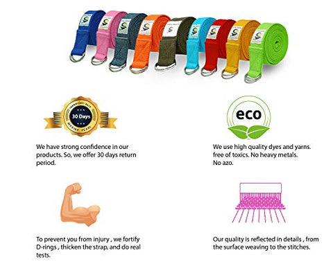 Image of Marine Pearl 8 ft Anti Skid Yoga Strap Belt for Stretching Exercise with D-Ring Buckle/Durable Heavy Duty Cotton/Anti Sweat/Increases Flexibility