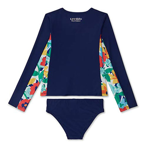 Image of Speedo Girls' Uv Swim Shirt Long Sleeve Rashguard Set, Peacoat, 4