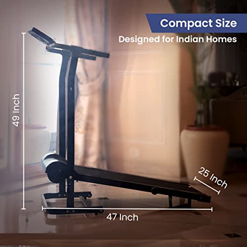 Reach T-90 Manual Treadmill for Home Workout | Foldable Treadmill With Wheels | Walking & Running Machine For Home Gym | Manual Incline | 12 Months Warranty | Max User Weight 100kg